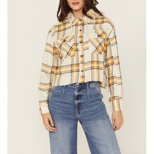 Cleo + Wolf Women’s Cropped Flannel Hooded Shacket Plaid Jacket Size Small